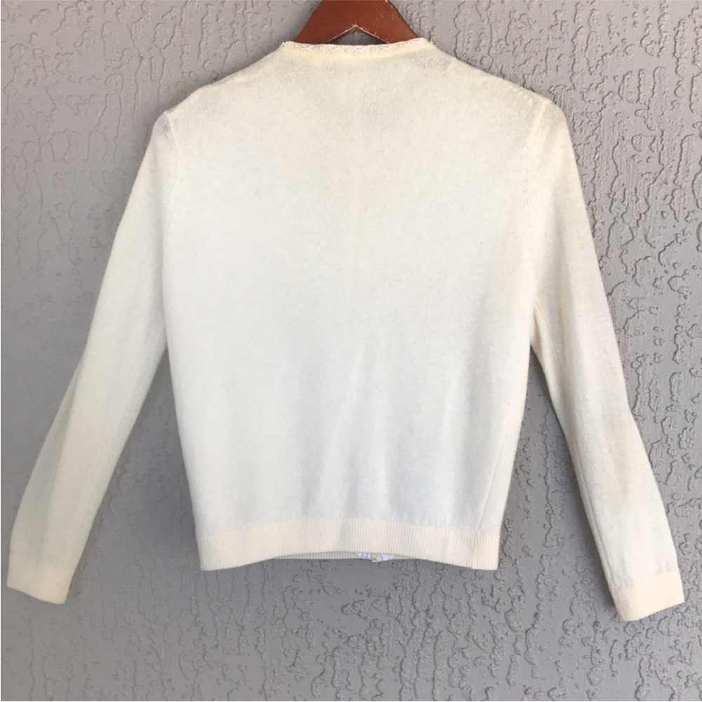 Vintage Beaded Angora Lambswool Cardigan Pearl Button Floral Knit - Picture 7 of 13
